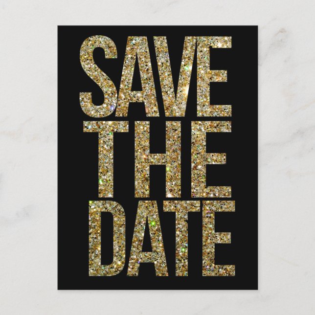 Gold Glitter Typography Save the Date Postcard (Front)