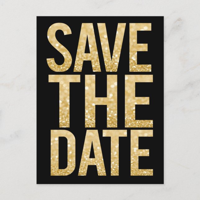 Gold Glitter Typography Save the Date Postcard (Front)