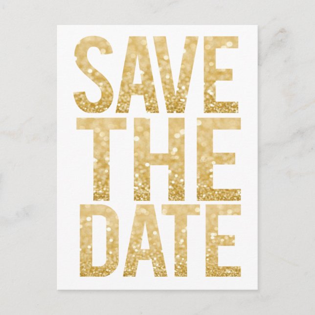 Gold Glitter Typography Save the Date Postcard (Front)