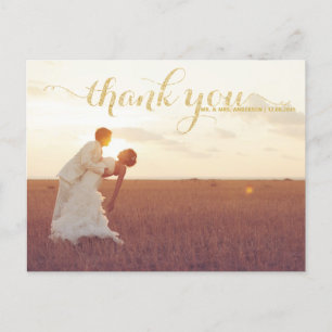 GOLD GLITTER TYPOGRAPHY WEDDING THANK YOU POSTCARD