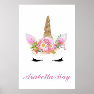 Gold Glitter Unicorn Bedroom Girls Name Art Print