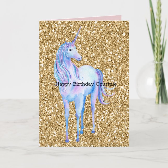 Gold Glitter Unicorn Card (Front)