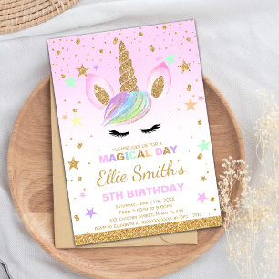Gold Glitter Unicorn Party Invitations