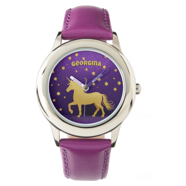 Gold Glitter Unicorn Personalised Watch (Front)