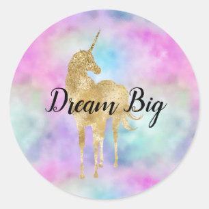 Gold Glitter Unicorn Purple Pink Aqua Blush  Classic Round Sticker