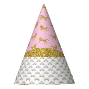 Gold Glitter Unicorn Rainbows Party Hat