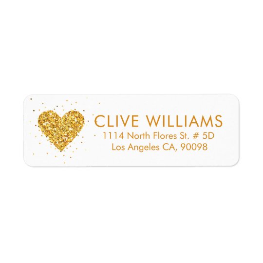 Gold Glitter Valentines Heart Illustration Return Address Label