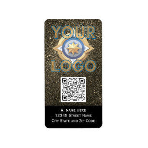 Gold Glitter Vertical QR code Professional Mail Label
