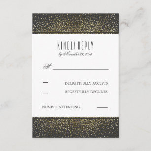 Gold Glitter Vintage Glam Wedding RSVP Cards