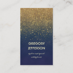 Gold Glitter Vintage Navy Wedding and Party Business Card