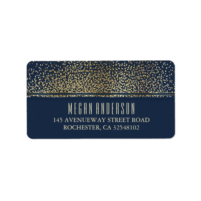 Gold Glitter Vintage Navy Wedding Label (Front)