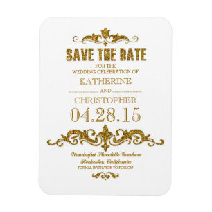 gold glitter vintage save the date magnet