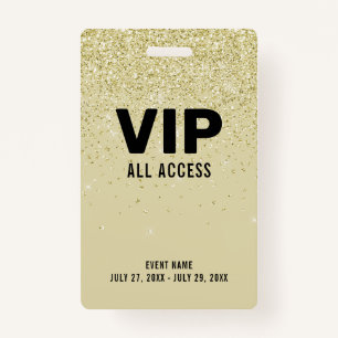 Gold Glitter VIP All Access Pass Event ID Badge