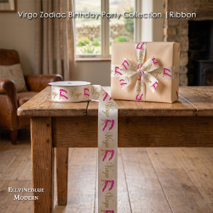 Gold Glitter Virgo Zodiac Birthday Gift Satin Ribbon