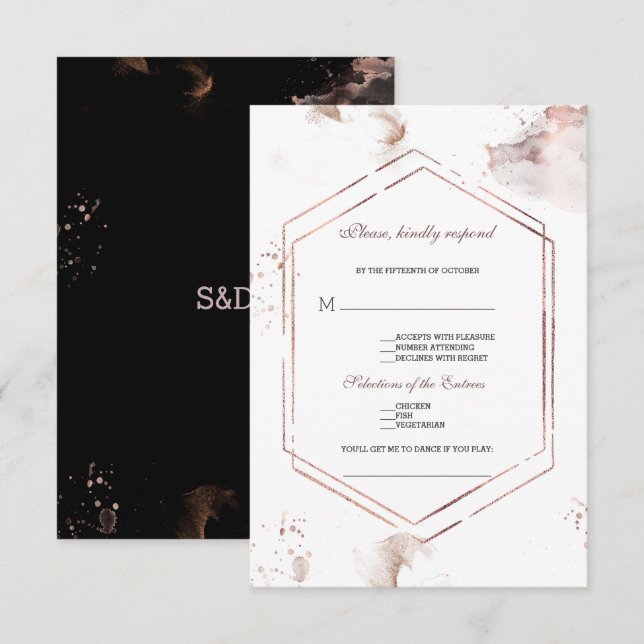 Gold Glitter Washes Frame Song Request Wedding RSVP Card (Front/Back)