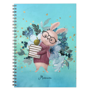 Gold Glitter & Watercolor Blue Flower Teacher Notebook