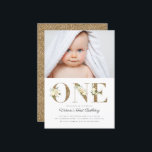 Gold Glitter Watercolor Floral Photo 1st Birthday Invitation<br><div class="desc">Stylish and chic first birthday invitations featuring elegant faux gold glitter letters with ivory watercolor floral accents. Personalise by adding your party details and photo using the template fields provided. The reverse side of the invitations feature a matching faux gold glitter texture background. Be sure to check out the various...</div>