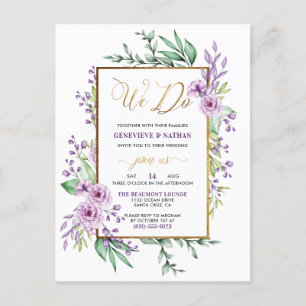 Gold Glitter "We Do" Pastel Purple Floral Wedding Invitation Postcard