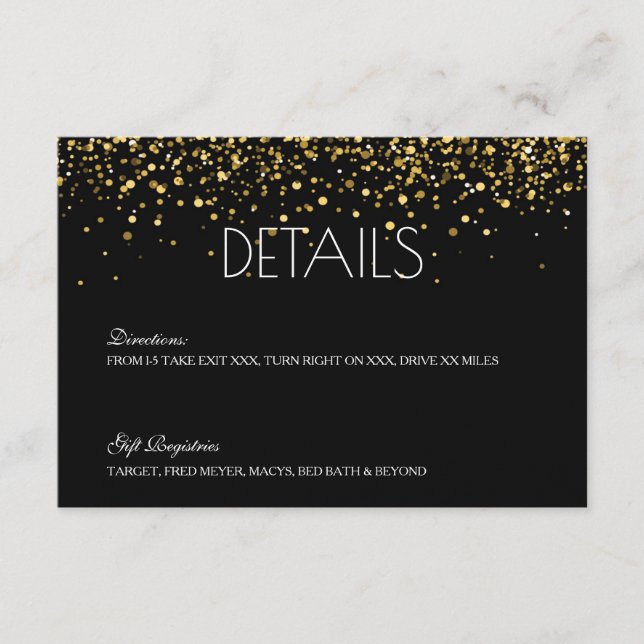 Gold Glitter Wedding Details Card (Front)