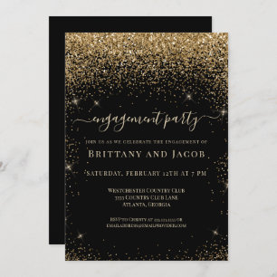Gold Glitter Wedding Engagement Black Party  Invitation