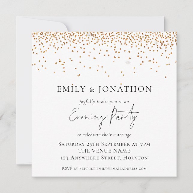 Gold Glitter Wedding Evening Party Invite (Front)