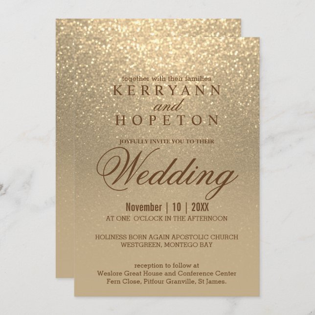 Gold Glitter Wedding Invitation (Front/Back)