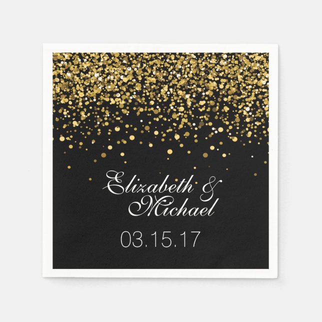 Gold Glitter Wedding Napkins (Front)