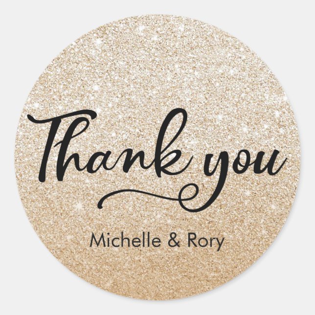 Gold glitter wedding personalized name stickers (Front)