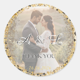 Gold Glitter Wedding Photo A&L Favor Classic Round Sticker