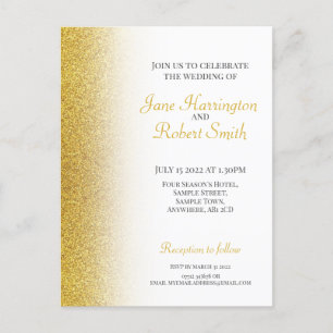 Gold Glitter Wedding Postcard Invite