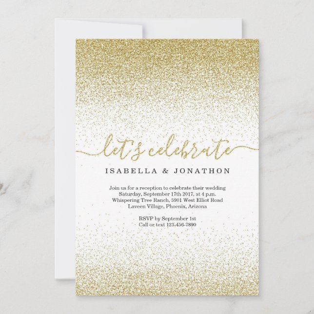 Gold Glitter Wedding Reception Only Invitation (Front)