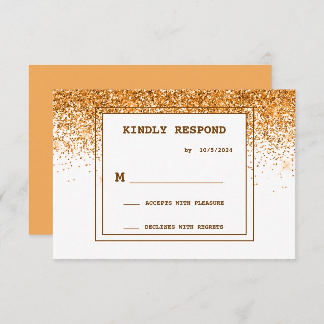 Gold Glitter Wedding RSVP Card (Front/Back)