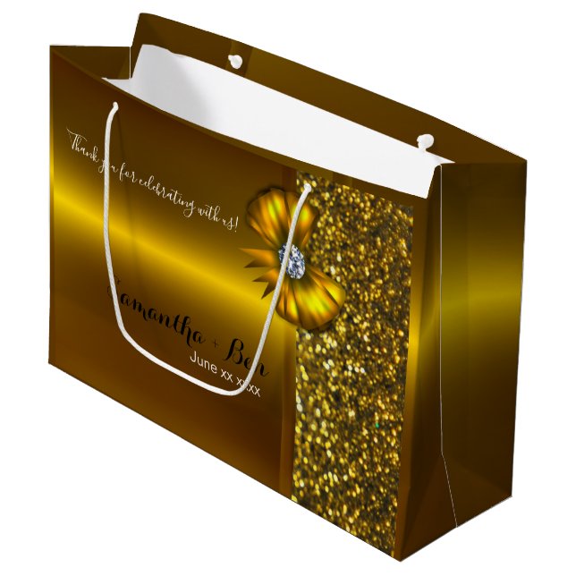Gold & Glitter Wedding Thank You Gift Bag (Front Angled)