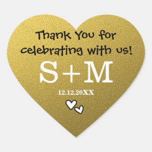 Gold Glitter Wedding Thank You Monogram Heart Heart Sticker