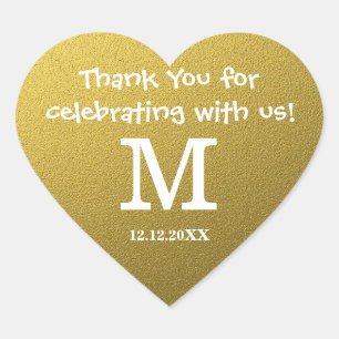 Gold Glitter Wedding Thank You Monogram Heart Sticker