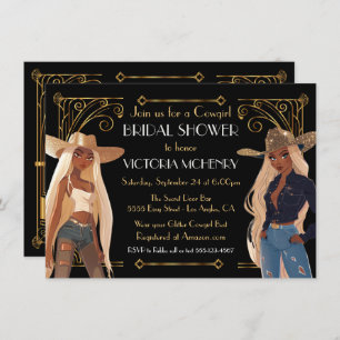 Gold Glitter Western Cowgirl Bridal Shower Invitation