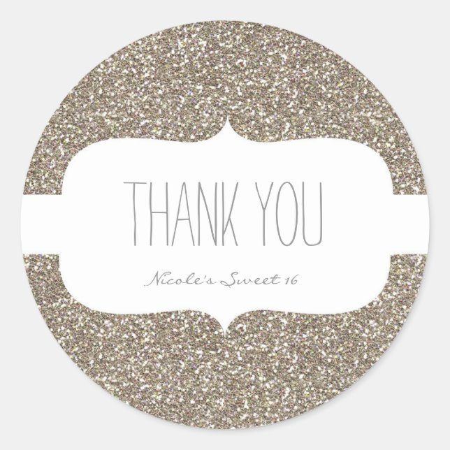 Gold Glitter White Birthday Party Favour Sticker (Front)