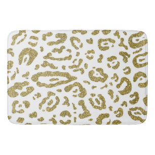 Gold Glitter White Cheetah Leopard Animal Print   Bath Mat