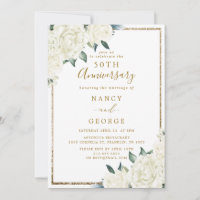 Gold Glitter White Floral 50th Wedding Anniversary