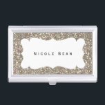 Gold Glitter & White Frame Business Card Holder<br><div class="desc">Gold Glitter & White Frame Business Card Holder. Customise with any text or leave it blank.</div>