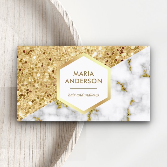 Gold Glitter White Marble Makeup Artist Business Card (Creator Uploaded)
