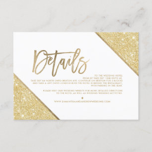 Gold glitter white script wedding direction enclosure card