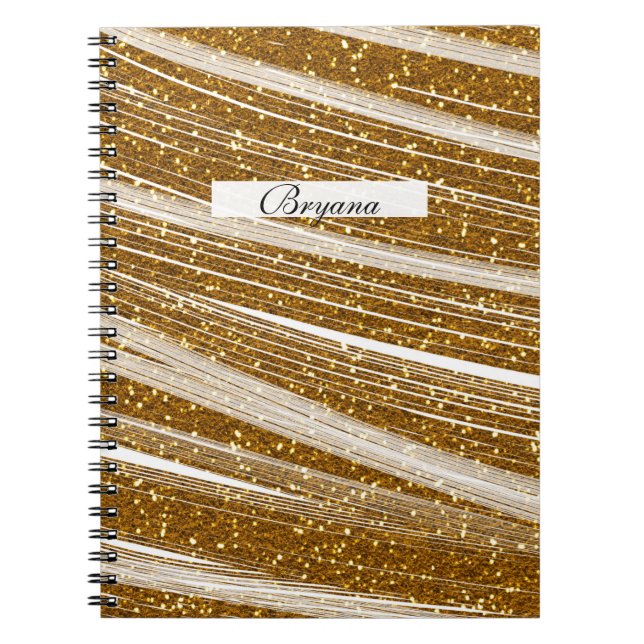 Gold Glitter White Sparkle Chic Glamour Notebook (Front)