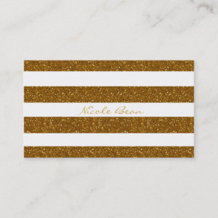 Gold Glitter & White Stripes Glamour Business Card