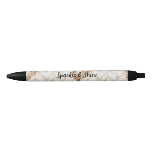 Gold Glitter White Woven Faux Fabric   Black Ink Pen