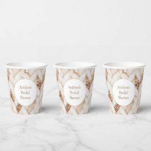 Gold Glitter White Woven Faux Fabric Bridal Shower Paper Cups