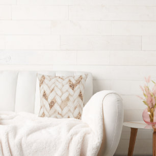 Gold Glitter White Woven Faux Fabric Cushion