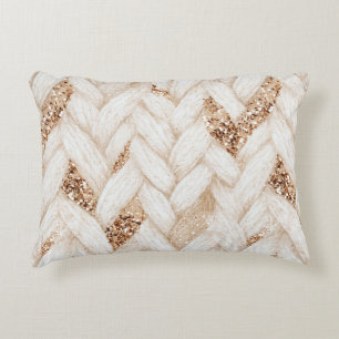 Gold Glitter White Woven Faux Fabric Decorative Cushion