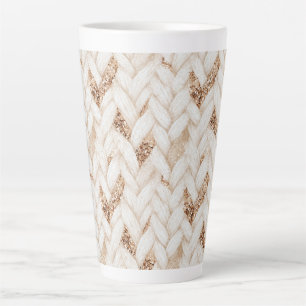 Gold Glitter White Woven Faux Fabric Latte Mug