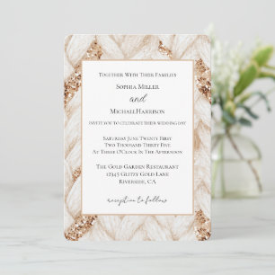 Gold Glitter White Woven Faux Fabric Wedding Invitation